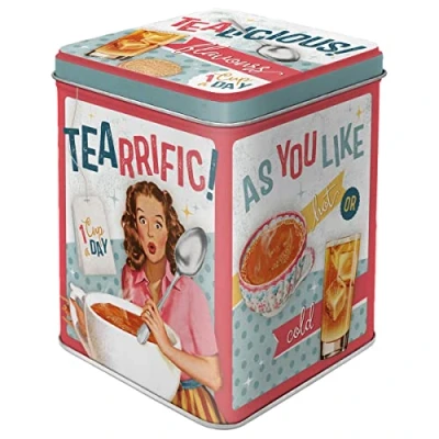 Afbeelding van Nostalgic Art Retro theeblik, Tealicious &amp; Tearrific Geschenkidee Voor de keuken, bewaren van losse thee en theezakjes, Vintage design, 100 g