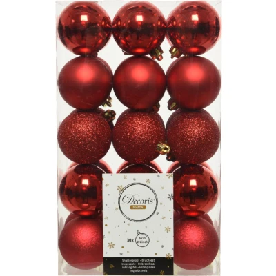 Afbeelding van Decoris Kerstballen 30 stuks rood 6 cm mix