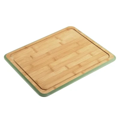 Afbeelding van Kesper Keuken voedsel bereiden snijplank 40 x 30 cm bamboe hout groene rand luxe versie groot formaat