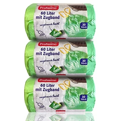 Afbeelding van Gut &amp; Goedkoop afvalzak met trekband, 60 liter (90 stuks), scheurvast vloeistofdicht, verpakking van 3 (3 x 30 stuks)