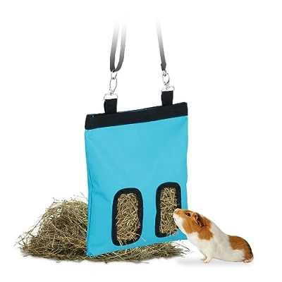 Afbeelding van Relaxdays konijnen hooiruif hooizak cavia hooitas knaagdier voerruif voerdispenser blauw