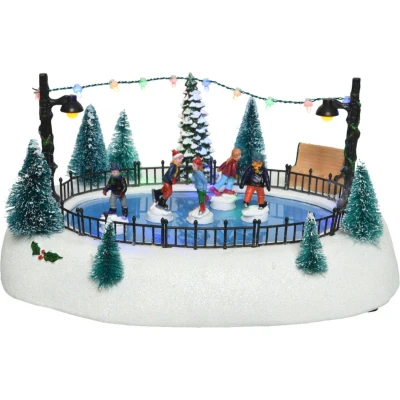 Afbeelding van Lumineo kerstdorp kerst tafereel schaatsbaan beweging en licht 27 cm