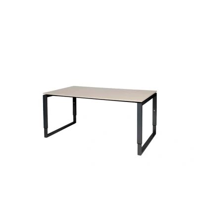 Afbeelding van Domino Plus bureau, hoogte instelbaar (62 85cm) met 160x90cm &#039;zwevend&#039; robson eiken 25mm blad en zwart (RAL9011) O poot frame