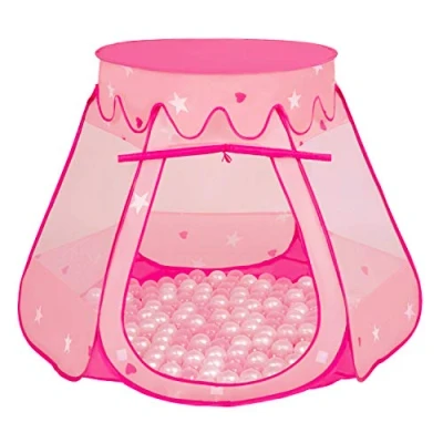 Afbeelding van SELONIS Baby speeltent met plastic ballen, tent 105 x 90 cm / 100 ballen voor kinderen, roze: parelmoer, transparant
