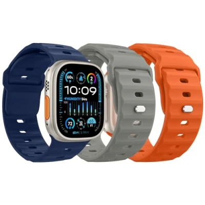 Afbeelding van MoKo 3Pack Ocean band Compatible with Apple Watch Ultra 2 Strap 49mm 46mm 45mm 44mm 42mm for Men Women,Silicone Replacement Wrist iWatch Series 10 9 8 7 6 5 4 SE 2,M/O/S