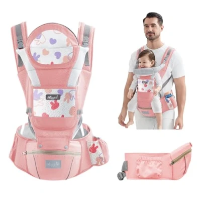 Afbeelding van IULONEE Draagzak Ergonomische Heupzitje Van Pasgeborenen Opvouwbare Heupdrager Verstelbare Lichte En Ademende Babydrager Voor 3 36 Maanden (Roze)