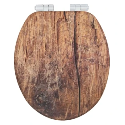Afbeelding van WENKO Wc bril Mod. Rustic, toiletbril van FSC® gecertificeerd MDF met Easy Close softclose mechanisme en Fix Clip hygiënische bevestiging, 35,5 x 42,5 cm, bruin