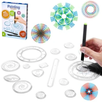 Afbeelding van LEAZZLE Spiraal Designer, 28 stuks multifunctionele spirograaf kinderset, spiraaltekenspeelgoed, mandala designer voor kinderen, kinderen vanaf 8, tekensjablonen, schildersjablonen