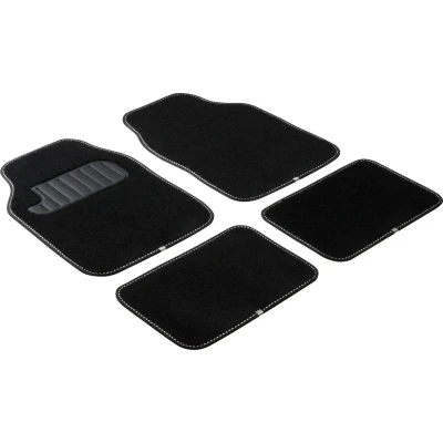 Afbeelding van Tapijt Kleur, universele vloermatten, vierdelige auto matten set met anti slip noppen zwart/wit