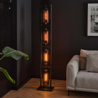 Afbeelding van Fraaai Wrexham vloerlamp 4L 190 cm staal smoke Glas