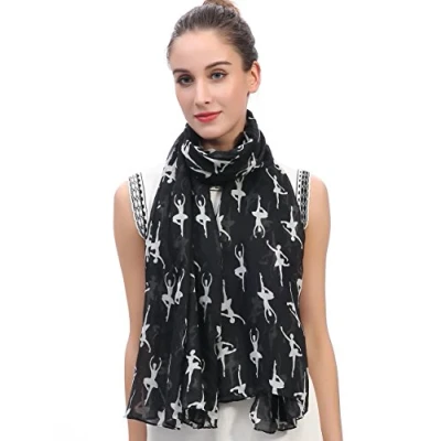 Afbeelding van Lina &amp; Lily Damessjaal met ballerina&#039;s patroon, zwart, One Size
