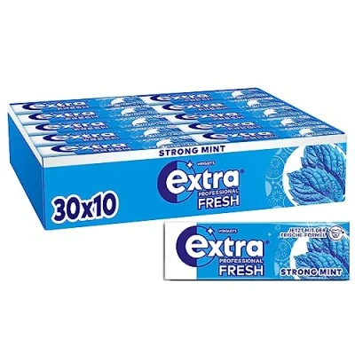 Afbeelding van Extra Professional Fresh Strong Mint, suikervrij kauwgom, multipack met 30 x 10 dragees, voor een frisse adem