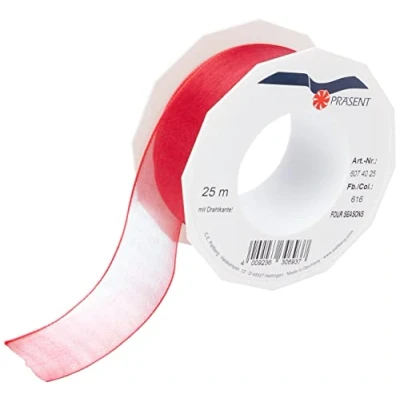 Afbeelding van C.E. Pattberg Präsent Four Seasons Organza lint met bedrade rand, framboos 40 mm breed, 25 m lengte