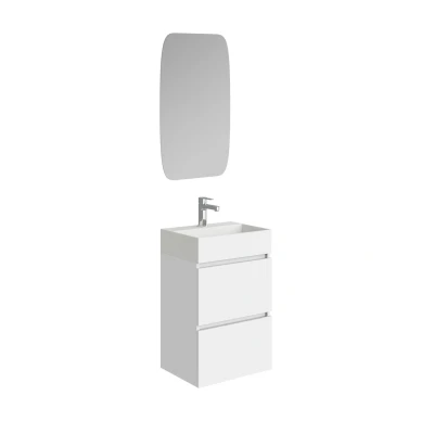 Afbeelding van Xellanz Mini onderkast met 2 laden glans wit en wastafel keramiek 45 cm inclusief spiegel