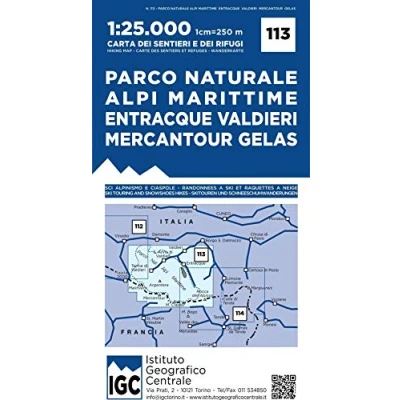 Afbeelding van Carta n. 113 Parco naturale Alpi Marittime, Entracque, Valdieri, Mercantour, Gelas 1:25.000. dei sentieri e rifugi