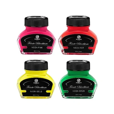 Afbeelding van OCTOPUS Markeerinkt voor vulpen, fluorescerende highlighterinkt vulpen in neonkleuren, inktset 4 x 30 ml