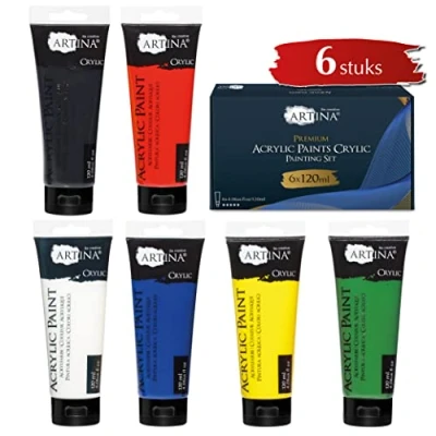 Afbeelding van Artina Acrylverf Set 6 x 120 ml Hobbyverf plakkaatverf acryl verf tubes