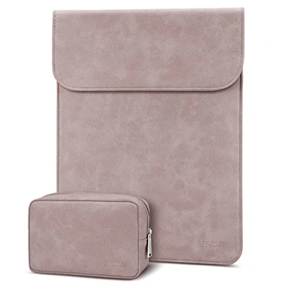 Afbeelding van TECOOL 13 13,3 inch laptophoes met accessoiretas, imitatiesuède draagbare tas voor 2010 2017 Macbook Air A1466/A1369 2012 2015 Pro A1502/A1425, Matebook X Pro,Roze