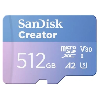 Afbeelding van SanDisk Creator MicroSD 512GB (microSDXC, 512 GB, U3, UHS I), Geheugenkaart, Blauw