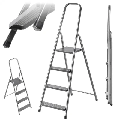 Afbeelding van KADAX Trapladder van staal, inklapbare huishoudladder met antislipvoeten, eenzijdige ladder plank, vouwladder, trapladder, stalen (4 treden)