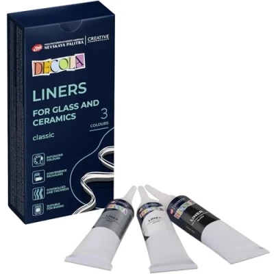 Afbeelding van Decola Acryl Liners 3x18ml op Waterbasis voor Porselein en Glas Drie Stuks in de Kleuren Wit, Grijs Zwart Gemaakt door Nevskaya Palitra