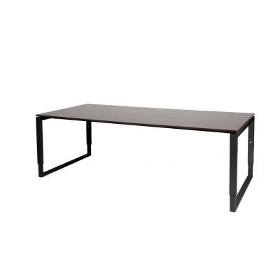 Afbeelding van Domino Plus vergadertafel, hoogte instelbaar (62 85cm) met 220x100cm &#039;zwevend&#039; logan eiken 25mm blad en zwart (RAL9011) O poot frame