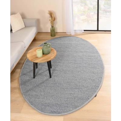 Afbeelding van Wollen Vloerkleed Ovaal Lett Staalblauw 205x305 Cm