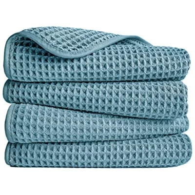 Afbeelding van POLYTE Microvezel pluisvrije handdoek, 40 x 76 cm, 4 stuks (groen, wafelweefsel)