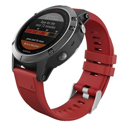 Afbeelding van MoKo Strap Compatible with Garmin Fenix 7/7 Pro/6/6 Pro/5/5 Plus/Forerunner 965/955/945/Instinct Solar/Instinct 2, Quick Fit 22mm Silicone Replacement Sport Watch Band, Dark Red