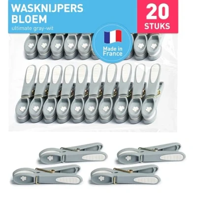 Afbeelding van culiclean wasknijpers zonder afdruk, stabiel, met bloemmotief, 20x wasknijper grijs, ultimate grey, robuuste knijpers, soft grip clip clothes pegs clothespins washing Wäscheklammern