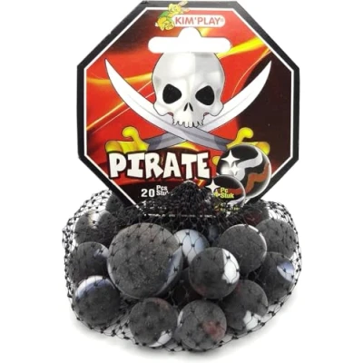 Afbeelding van MaRécréation MesBilles Pirates 3T 1FNH 8RZV Set van 20 Marbles 16 mm + 1 Calot 25 Zwart