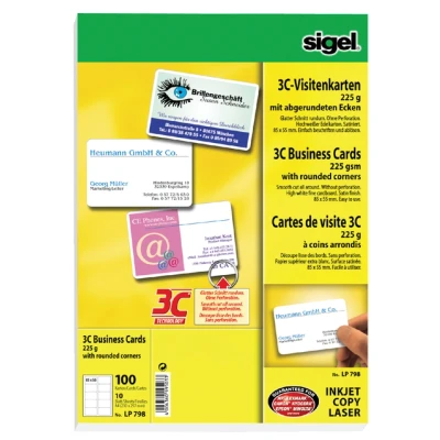 Afbeelding van Visitekaart Sigel 85x55mm blanco 225gr ronde hoeken wit 100 stuks