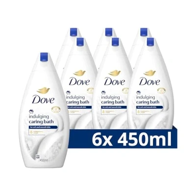 Afbeelding van Dove Caring Bath Badcrème Indulging Cream verrijkt met 1/4 hydraterende crème 6 x 450 ml