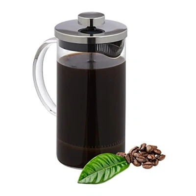 Afbeelding van Relaxdays cafetière 600 ml handmatige koffiemaker koffiezetter glas rvs theemaker