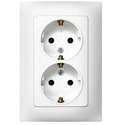 Afbeelding van Simon Schuko inbouwstopcontact, serie 10, 250 V, 10 A, plat en dun wandstopcontact, eenvoudig te installeren, inclusief frame, deksel mechanisme, vrouwelijk stopcontact, wit