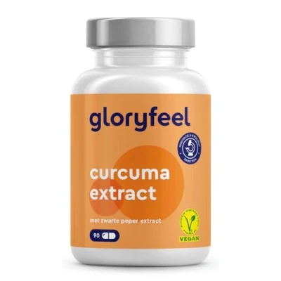 Afbeelding van gloryfeel Kurkuma capsules met zwarte peper Per curcuma capsule 17.000 mg curcumine Hoog gedoseerd 95% extract 90 veganistische