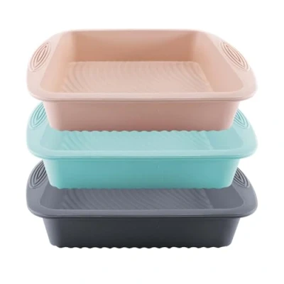 Afbeelding van TOKSEO Brownie Bakvorm, 3 stuks, groot, Ø 21 cm, vierkante bakvorm voor bakken, tiramisu, gelaagde cake