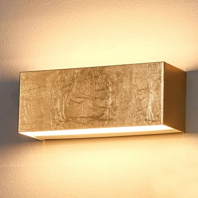 Afbeelding van Lindby LED wandlamp 1licht metaal H: 9 cm goud Inclusief lichtbron