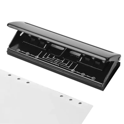 Afbeelding van 6 gaats van metaal, A5, A6, A7, ringgaten met positioneringsmarkering, 5 mm gatdiameter, gaten DIN voor dagplanner, personeel, agenda, binder, navulpagina&#039;s (zwart)