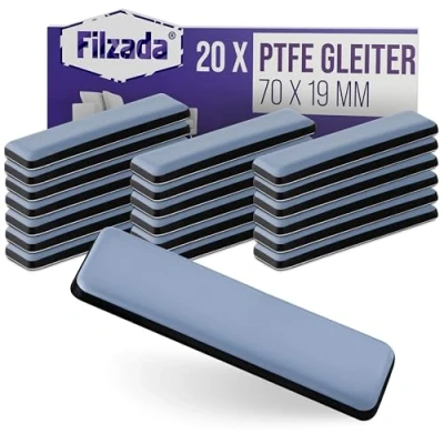Afbeelding van Filzada® 20x Teflon glijders zelfklevend 70 x 19 mm (vierkant) professionele meubelglijders/tapijtglijders PTFE (Teflon)