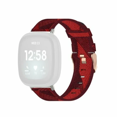 Afbeelding van Fitbit Versa 3/4 &amp; Sense 1/2 Canvas nylon bandje Rood