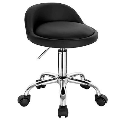 Afbeelding van WOLTU Bureaukruk met wielen, Draaikruk, in hoogte verstelbaar, Roll rocker lage rugleuning, Werkkruk zwart, zithoogte 43 54,5 cm imitatieleer BS133sz