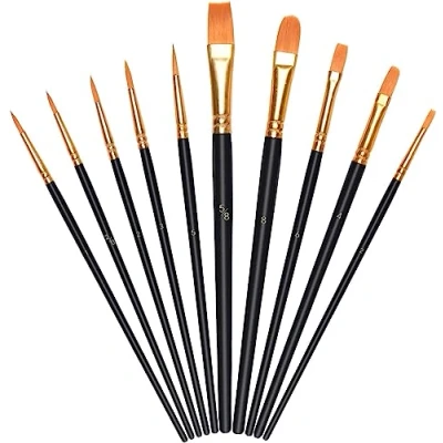 Afbeelding van Vicloon Penselen, 10 Stuks Nylon Kunstenaarspenselen Set van Acryl Waterverf en Olieverf voor Beginners, Volwassenen, Kinderen, Kunstenaars Schilderliefhebbers (Zwart (9st))