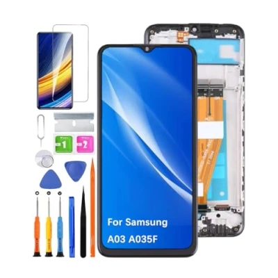Afbeelding van HLYGZX Vervangend origineel display voor Samsung Galaxy A03 A035F LCD scherm, A035F/DS A035M, display, touch digitizer assembly, reparatieonderdelen kit (zwart met frame)