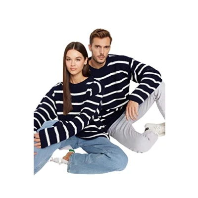Afbeelding van Trendyol Mink Casual Oversize Ronde Hals Gestreepte Breiwerk Trui Tmnaw23Kz00285