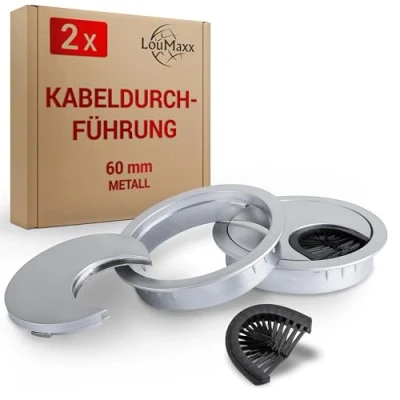 Afbeelding van LouMaxx kabeldoorvoer bureau 60 mm 2 stuks van mat chroom met stofafdichting voor orde en overzicht op de werkplek