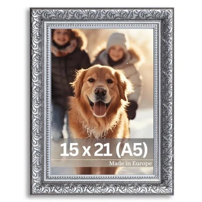 Afbeelding van Victor Vintage Fotolijst “Rubens in 15x21 cm (A5) Zwart Zilver Staaf: 30x20mm Echt Glas Barok Antiek A5