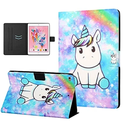 Afbeelding van CasaFuny beschermhoes voor iPad Air 2/Air 1/iPad 9,7 inch 2018/2017 (6e / 5e generatie), met tas hoes automatische slaap/wakkfunctie, eenhoorn