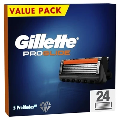 Afbeelding van Gillette ProGlide scheermesjes voor heren, verpakking van 24 met precisietrimmer, 5 anti wrijvingsmessen, kan variëren
