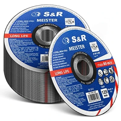 Afbeelding van S&amp;R Professional Doorslijpschijf voor metaal, staal, roestvrij staal/INOX 125x1,0x22,23mm A60 S BF, Set 25 stuks (metaal, staal), haakse slijpmachine